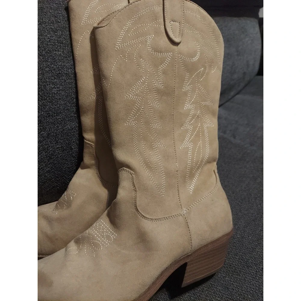 No Boundaries Boots Womens 9 Knee High Tall Riding Heels Tan Fabric Half Zip Y2k